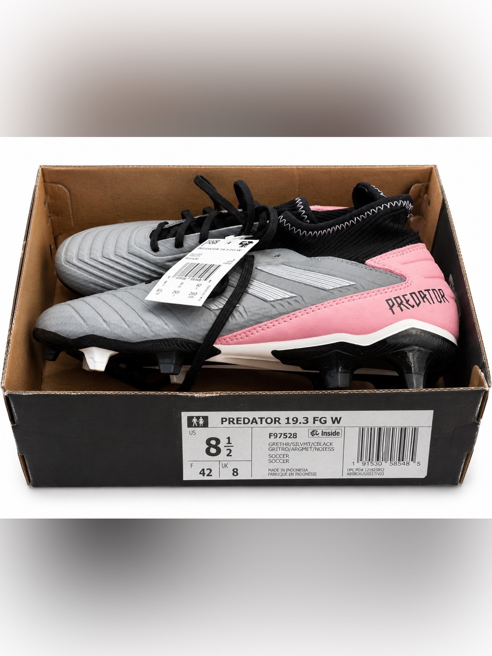 Adidas Predator 19.3 FG W Gray Pink Silver Soccer Cleats Women’s 8.5 NWT